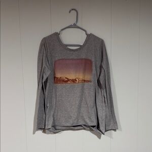 Gray Long Sleeve Shirt with Mountain Print
